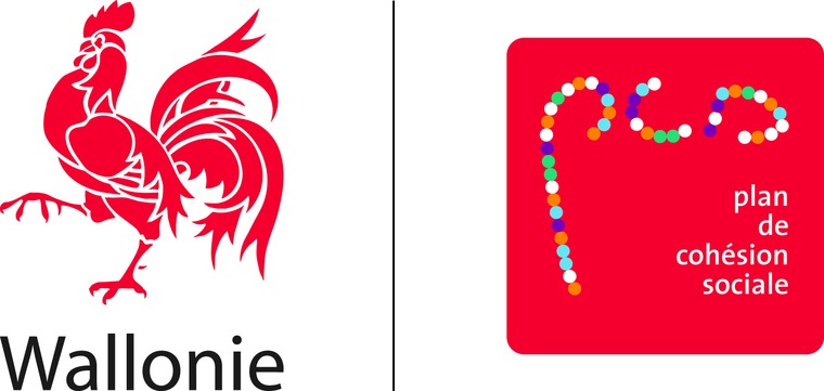 coq hardi symbole de la Wallonie et le logo du "plan de cohésion sociale"
