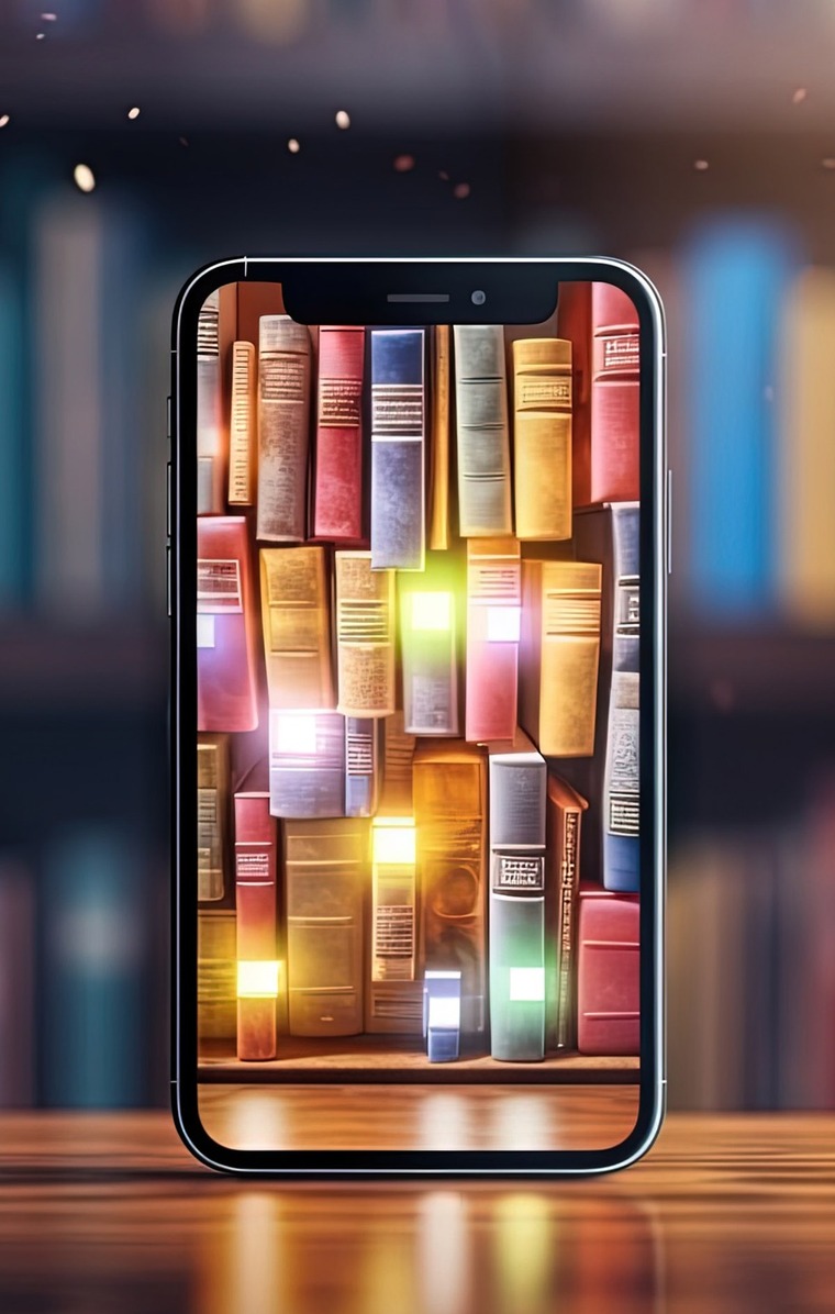 image de plusieurs livres rangés sur l'écran d'un téléphone