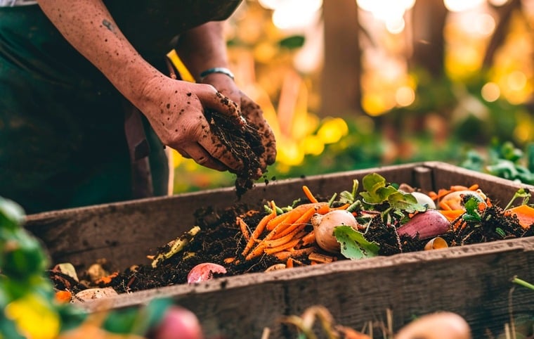 une personne s'occupe d'un compost